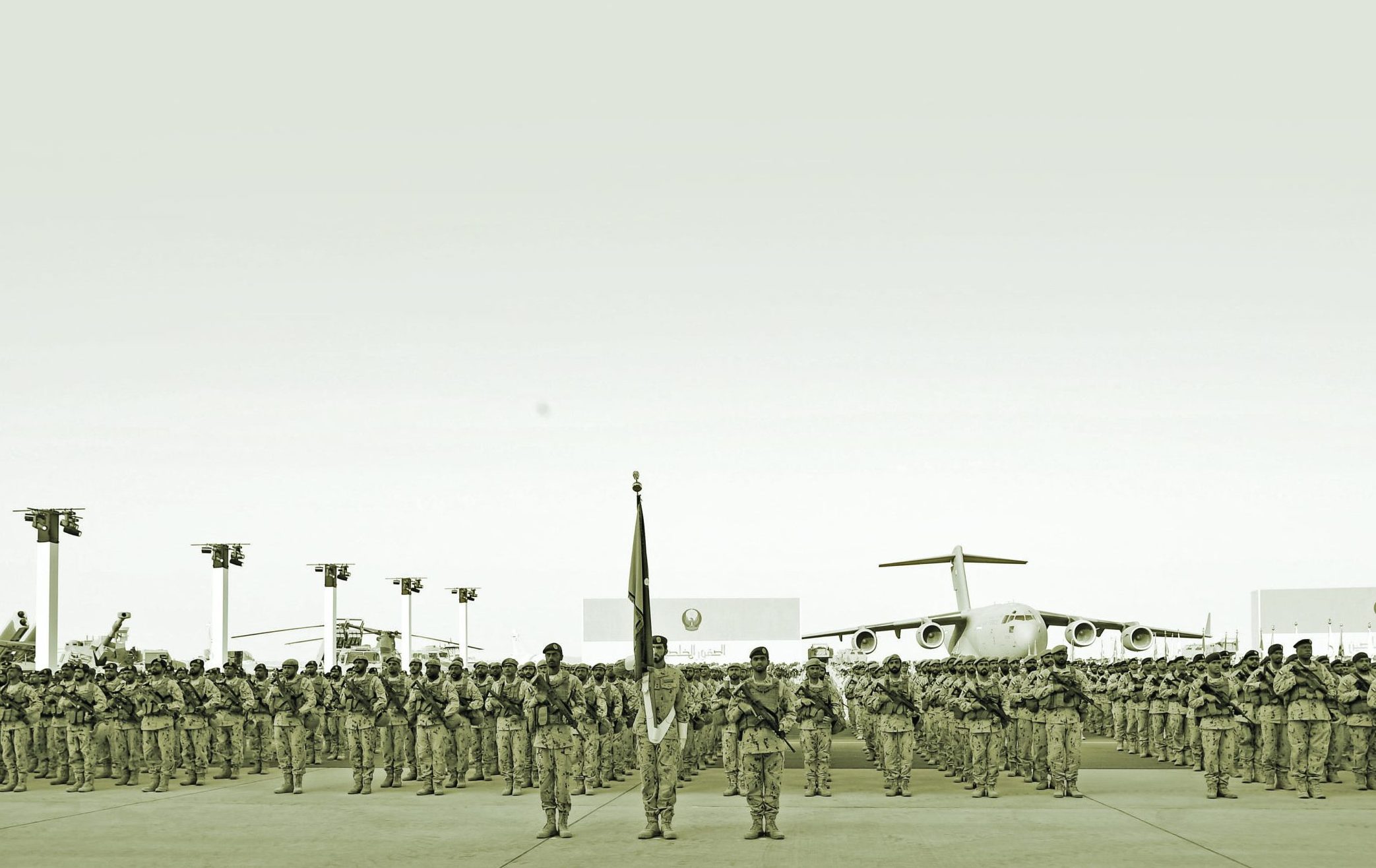 SWEIHAN, ABU DHABI, UNITED ARAB EMIRATES - February 09, 2020: Military personnel participate in a parade during a reception to celebrate and honor members of the UAE Armed Forces who served in the Arab coalition in Yemen, at Zayed Military City.

( Saeed Al Neyadi / Ministry of Presidential Affairs )
---
