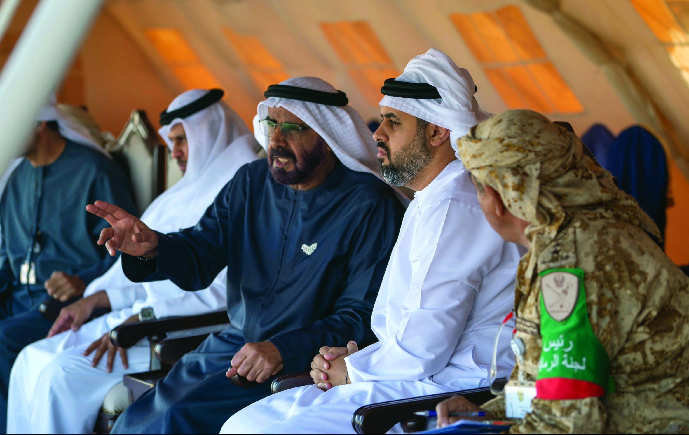 ABU DHABI, UNITED ARAB EMIRATES - February 12, 2020: HH Sheikh Theyab bin Mohamed bin Zayed Al Nahyan, Abu Dhabi Executive Council member and Chairman of the Abu Dhabi Crown Prince Court (CPC) (2nd R) attends the opening of the Shooting Support Units Festival. Seen with HE Major General Abdullah Muhair Al Ketbi (3rd R).

( Mohamed Al Hammadi / Ministry of Presidential Affairs )
---