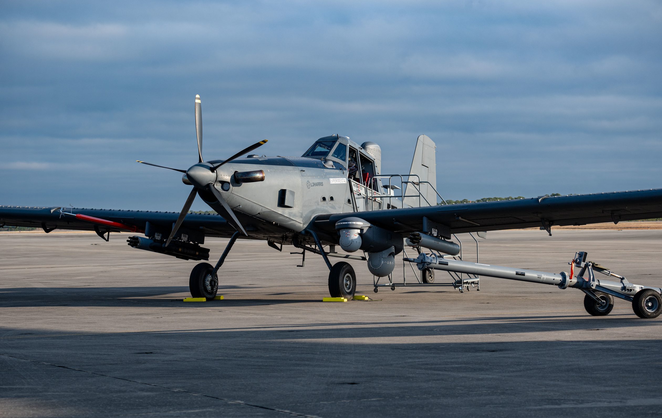 A U.S. Air Force OA-1K Skyraider II is parked on the flightline at Hurlburt Field, Florida, Jan. 28, 2025. The OA-1K Skyraider II is a new, flexible, cost-effective crewed aircraft adaptable to deliver capabilities in support of defense priorities.  (U.S. Air Force photo by Staff Sgt. Natalie Fiorilli)
