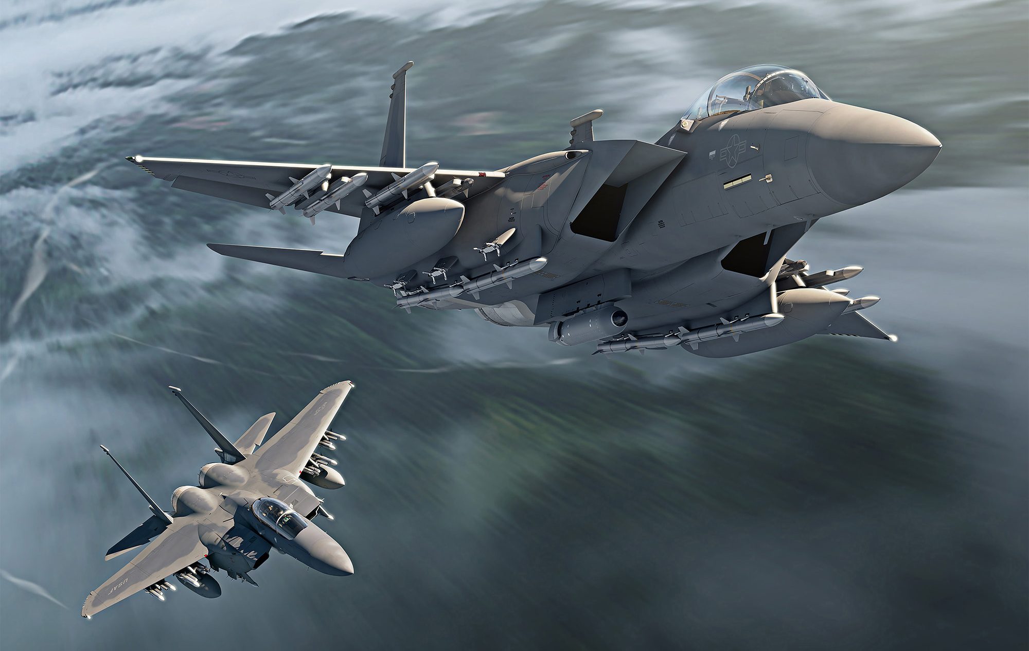 The F-15EX, as shown here in this illustration, can carry two more air-to-air weapons than the F-15E.  Boeing